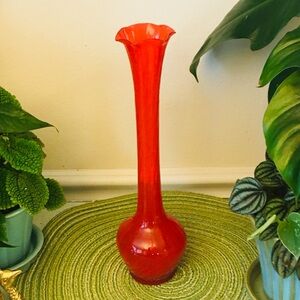 MCM Glass Vase with Fluted Edge Hand Blown